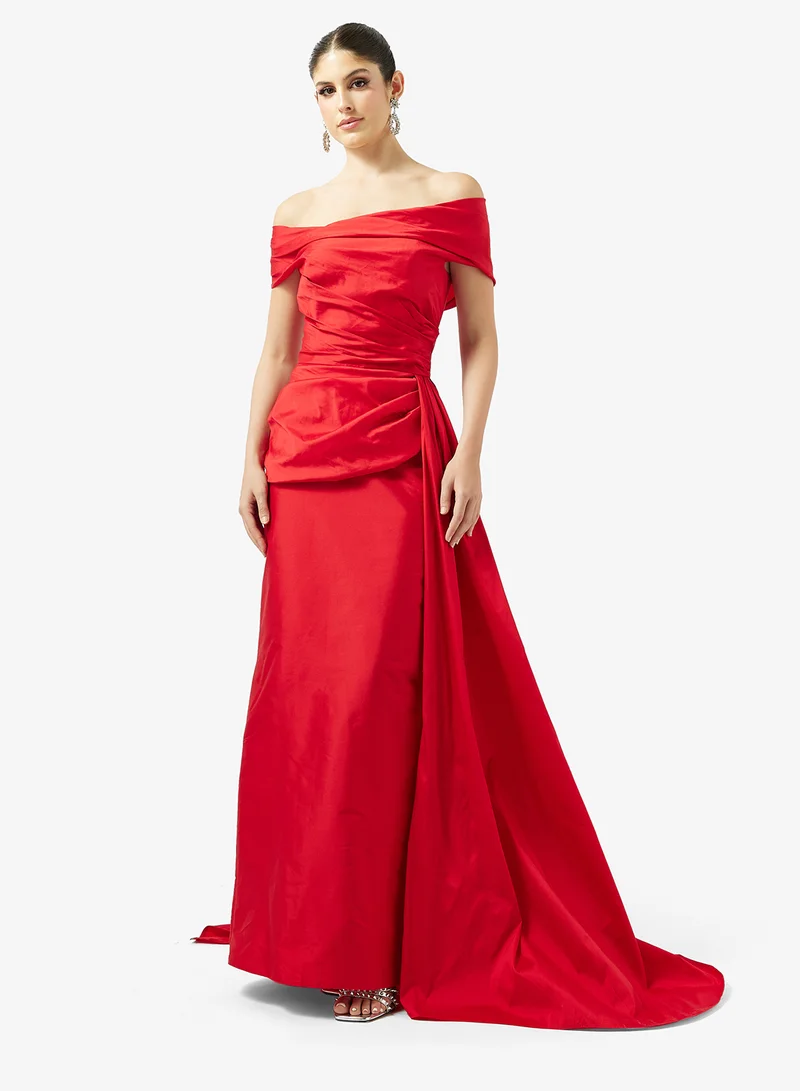 Off Shoulder Draped Gown With Trail